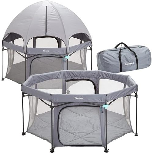 hiccapop XL 69” Deluxe Outdoor Baby Playpen with Canopy for Babies and Toddlers with Dome, Sun-Shades, Padded Floor | Pop Up Playpen for Beach or Home, Portable