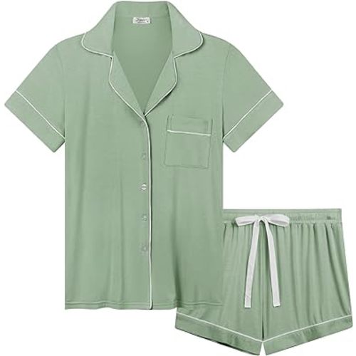 Cherrydew Women Bamboo Viscose Super Soft Comfy Summer Cooling Short Sleeve Button Down Pajama Shorts Set S-XXL