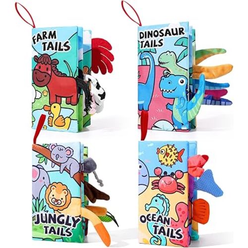 4 Pack Baby Books 0-6 Months, 4PCS Crinkle Books for Babies, Touch and Feel Sensory Books for Babies, Infant Toys 0-6 Months, Soft Fabric Toy Shower Gift, Baby Crinkle Book - 4 Pack Blue