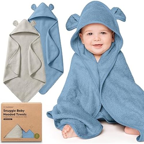 KeaBabies 2-Pack Hooded Baby Towels for Newborn, Kids (Steel, 30x30)