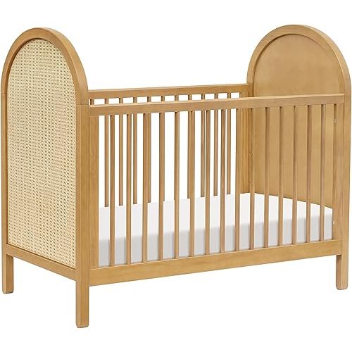 babyletto Bondi Cane 3-in-1 Convertible Crib with Toddler Bed Conversion Kit in Honey with Natural Cane, Greenguard Gold Certified