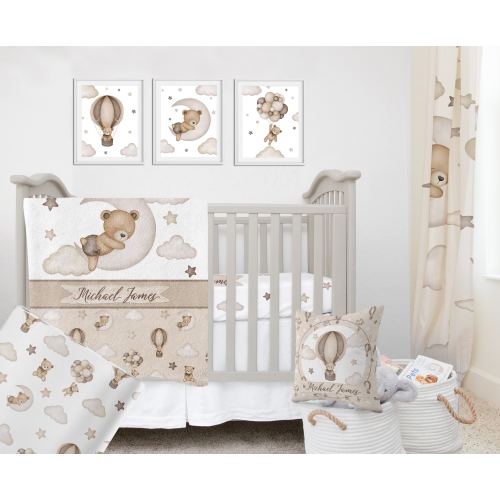 Teddy Bear Crib bedding set boy, Neutral crib bedding set, Beige crib bedding, Bear Crib Bedding Set for Boy, Moon and stars Boy Bedding