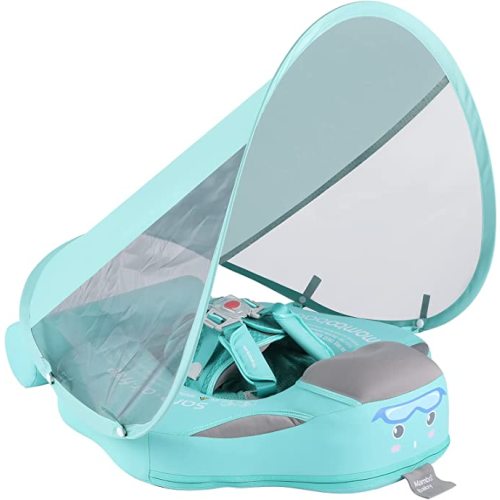 Mambobaby Baby Swim Float with Canopy Non-Inflatable Infant Pool Float with Tail 3-24 Months Avoid Flip Solid Skin-Friendly Material for Toddler Boys Girls
