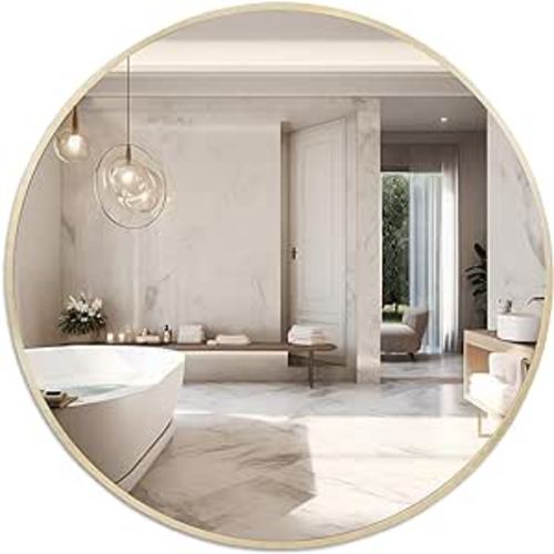Amazon.com: Space Art Deco, 28 inch Brass Gold Round Mirror, Circle Wall Mirror for Bathroom, Living Room, Bedroom, Wall Decor, Vanity and More Decorative Aluminum Circular Mirrors : Home & Kitchen
