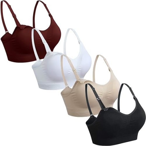 GXXGE 4Pack Nursing Bra for Breastfeeding Maternity Bras Push Up Silk Seamless Pregnancy Bralette Underwear