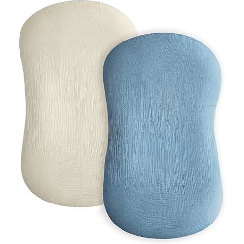 Baby Lounger Cover, Muslin Baby Nest Cover 2 Pack, 100% Cotton Newborn Lounger Cover, Infant Lounger Cover, Breathable Adjustable Slipcover for Boys Girls, Covers Only