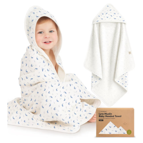 KeaBabies Muslin Baby Bath Towels with Hood for Girls,Boys-Large Organic Cotton Hooded Baby Towels for Newborns,Toddlers,Infant,Kids,Soft Absorbent Newborn Bath Essentials Gift Set(Whale Bay, Regular)