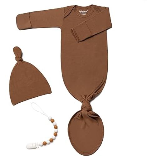Newborn Baby Knotted Gown, Super Soft Silky Infant Long Sleeve Sleeper for Baby Girl with Hat Set
