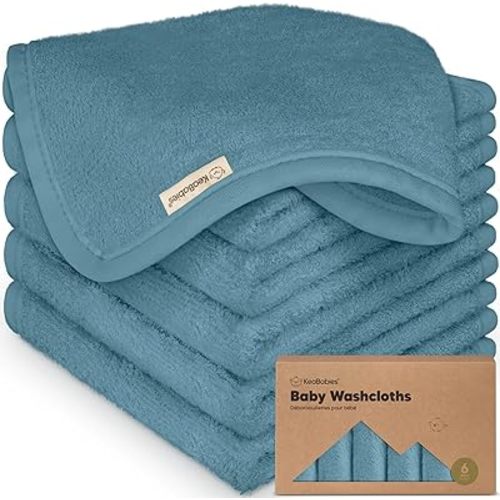 6-Pack Baby Washcloths - Soft Viscose from Bamboo Washcloth, Baby Wash Cloths for Newborn, Kids, Bath Baby Towels, Face Towel, Face Cloths for Washing Face (Aegean Blue)