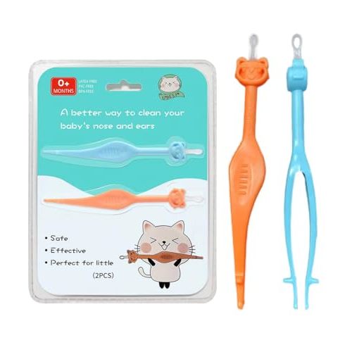 Two Pack 3 in 1 Baby Nose and Ear Gadget, Safe Baby Nose and Ear Cleaner, Nose Cleaning Tweezers for Infants and Toddlers