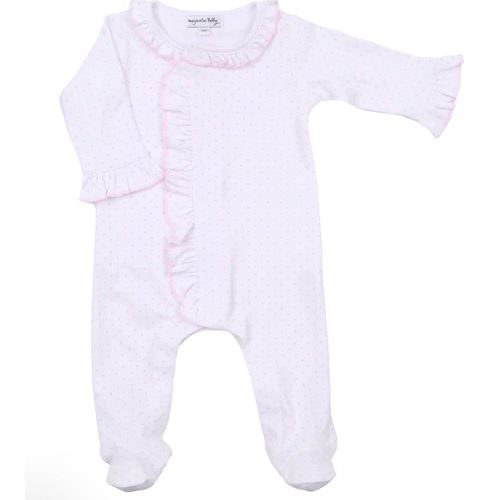 Mini Dots Ruffle Front Footie - Pink