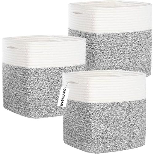 Cube Storage Bins 11 Inch Cotton Rope Woven Storage Basket for Organizing 3 Pack | Storage Cubes for Organization and Storage | Square Cube Organizer | Basket for Shelves | Toy Bin（Grey）