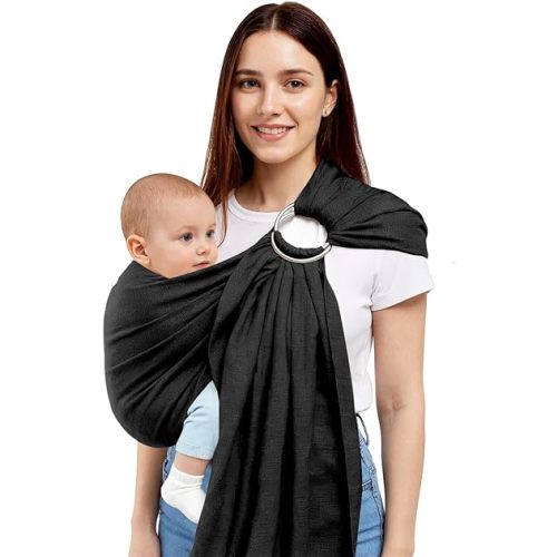 Baby Ring Sling Wrap, Lightweight Baby Carrier Sling Toddler Sling, Cotton Baby Wraps Carrier (7-35 lbs) for Infants and Toddlers, Baby Shower Gifts, Black