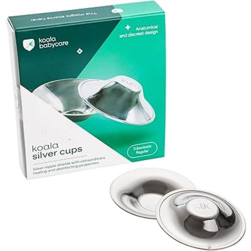 Koala Babycare The Original Silver Nursing Cups - Nipple Shields for Nursing Newborn -Breastfeeding Essentials - Protect and Soothe - Tri-Laminate Silver - Standard Size