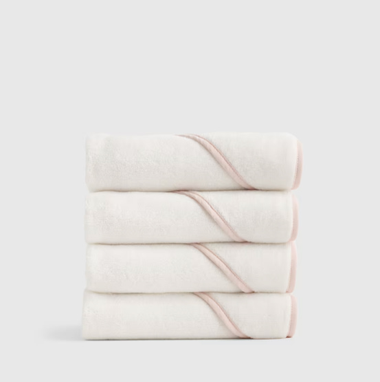 Organic Turkish Cotton Baby Hooded Towel Set 4-Pack in Soft Pink