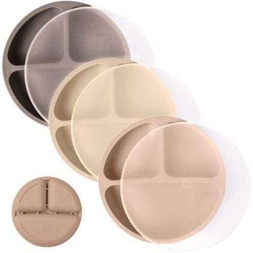 Weesprout Silicone Plates With Lids For Babies & Toddlers, 3-pack