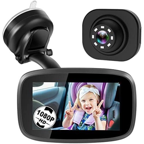 1080P Baby Car Mirror, Shybaby 4.3'' Baby Car Camera Monitor 170° Wide View, HD Night Vision Function and Reusable Sucker Bracket, Safety Rear Facing Car Set Camera Infants Kids Toddlers Black