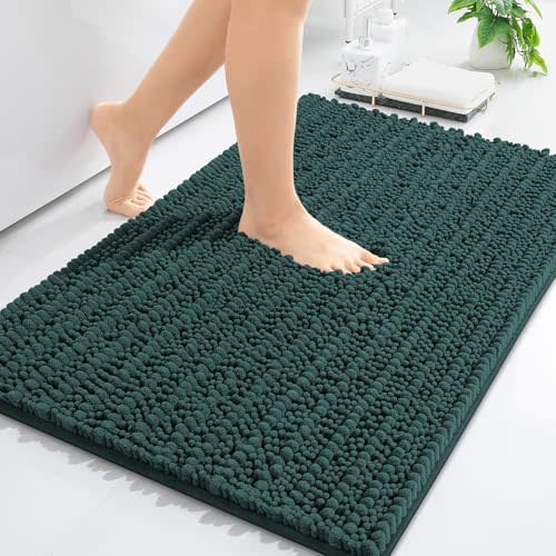 Arotive Luxury Chenille Bathroom Rug Mat, Extra Soft Thick Absorbent Shaggy Bath Rugs, Non-Slip Machine Wash Dry, Plush Bath Mats for Bathroom, Shower and Tub, 30x20, Dark Green
