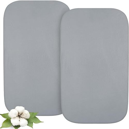 Biloban Bassinet Fitted Sheets Fit for Most Bedside Sleeper Bassinet, (35"x21"), Jersey Knit Cotton, Breathable, 2 Pack, Gray