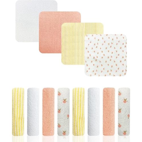 MODERN BABY Washcloths Set for Baby Girls 8 Pack Soft Reusable Wash Clothes Face Towels for Newborns Babies & Toddlers, Peach