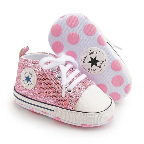 xioqen Unisex Baby Boys Girls Shoes, Newborn Infant Non-Slip Canvas Denim High Top Sneakers, Toddler First Walkers Shoes