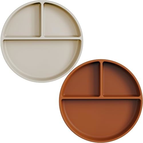 Moonkie Suction Plates for Baby | 100% Silicone BPA-Free Baby Plates| Divided Design | Microwave and Dishwasher Safe | Toddler Plates 2 Pack