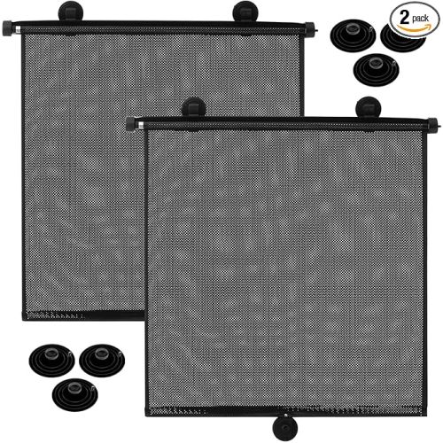 Blosssound 2 Pack Car Side Window Sun Shades Extra Wide Retractable Window Shades for Car Blocks Heat Roller Sunshade Visor for UV Rays Glare Protection Accessories (22 × 24 Inch)