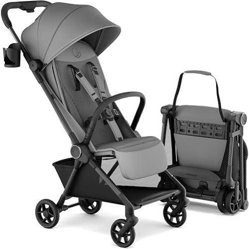 Mompush Nexis Carbon Travel Stroller, Ultra-Lightweight 11.5 lbs, Compact & Airplane Carry-On Approved, One-Second Auto-Fold, One-Hand Full Recline, from Birth to 50 lbs, JPMA Certified, Grey