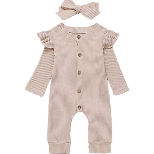 ASHMI & CO. Lilly Ruffle Shoulder Romper & Bow Headband Set, 6-9M