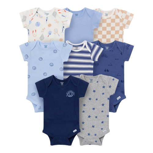 Gerber Baby Neutral Short Sleeve Onesies, 8-Pack, Sizes 0/3 Newborn - 12 Months