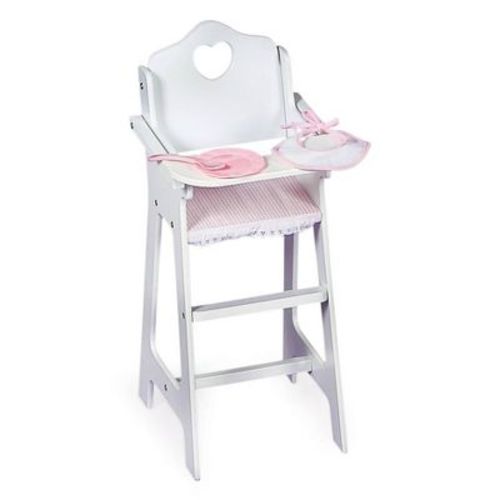 Badger Basket Doll High Chair With Accessories And Free Personalization Kit - White/pink/gingham