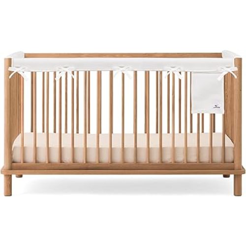 CHIPCHIP Baby Crib Rail Covers for Teething (3-Pack) – Breathable Dual-Layer Mesh Teething Guard with Storage Pocket, Fits Standard Full-Size Cribs (3pcs (01 Long Panel + 02 Short Panels))