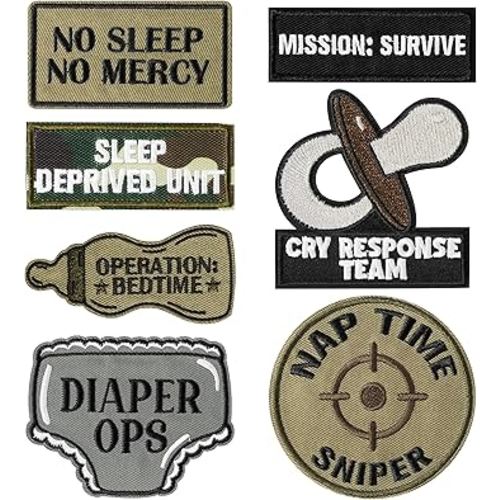 7Pcs Funny Daddy Mommy Tactical Patches with Hook and Loop Cute Pacifier Bottle Sew on Embroidered Applique Repair Emblem Patch Mother's Day Father's Day DIY Crafts Gift for Diaper Bags Lunch Bags Hat
