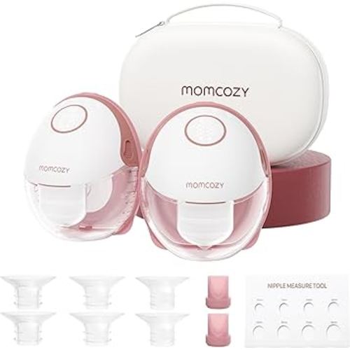 Momcozy Breast Pump Hands Free Mobile Style | M6, Wearable Breastfeeding Pump Ideal Rhythm for More Milk, DoubleFit Flange More Fit & Discreet with 3 Modes & 9 Levels, 24mm - 2 Pack Cozy Red