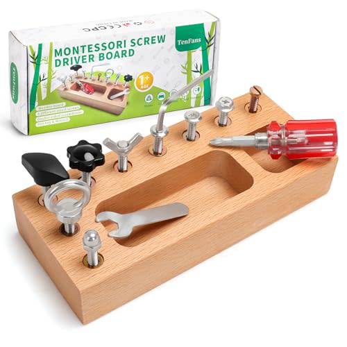 Montessori Busy Board for Toddlers 1-3 Years, Wooden Screwdriver Activity Board, Fine Motor Skills & Sensory Development Toy, Preschool Learning & Travel