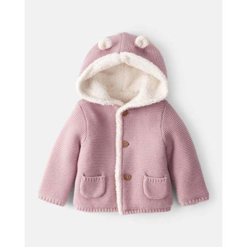 Baby Girl Sherpa Lined Cotton Long-Sleeve Sweater - Pink - Carter's | Carter's