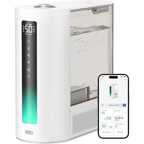 Dreo 6L Humidifiers for Bedroom, Smart Warm & Cool Mist for Large Room, 60Hr Quiet Runtime Ultrasonic Oil Diffuser for Baby, Plant, Humidity Sensor, Indicator Light, 12H Timer, Google/Alexa, White