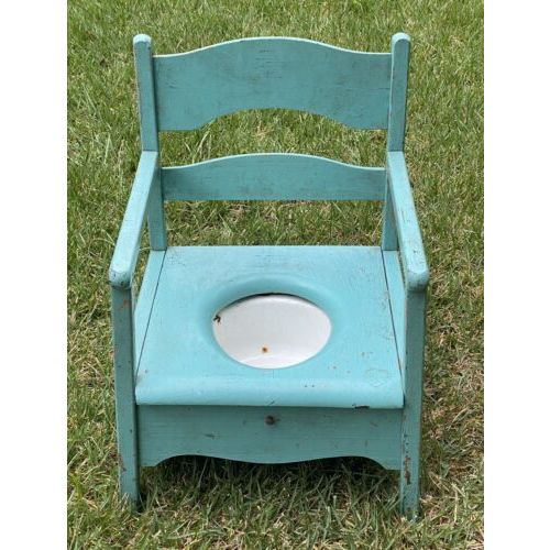 VTG Blue Paint Wood Child's Potty Chair w Enamel Chamber Pot NJ Farmhouse Find | eBay