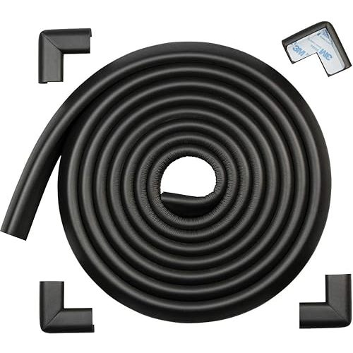 Roving Cove Edge Corner Protector Baby Proofing (Large 15ft Edge 4 Corners) - Hefty-Fit Heavy-Duty, Soft NBR Rubber Foam, Furniture Fireplace Safety Bumper Guard, 3M Adhesive, Onyx Black