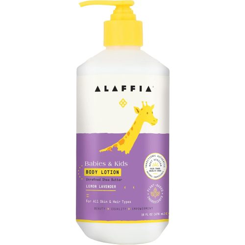 Alaffia EveryDay Shea Body Lotion, Gentle for Babies and Up, Gently Helps Clean Skin and Calm Children with Shea Butter, Lemon Balm, and Lavender Oil, Fair Trade, Lemon Lavender, 16 Fl Oz