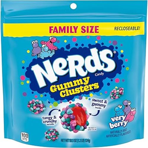NERDS Gummy Clusters, Candy, Very Berry, Crunchy and Gummy, 18.5 oz
