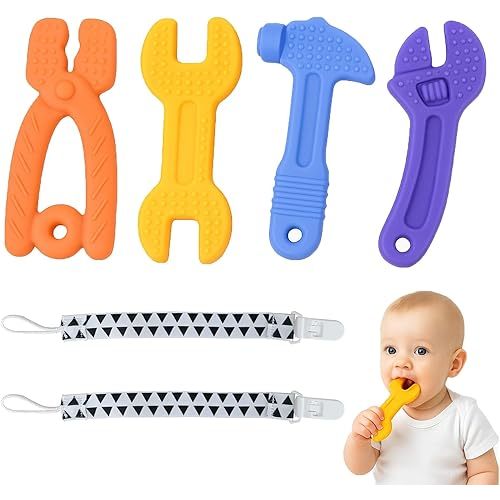 Haili Baby Teething Toys, Baby Teethers for 3-6 Months, Freezer BPA Free Silicone Teethers for Babies 6-12 Months 0-6 Months, Hammer Wrench Spanner Pliers Shape Teether Chew Toys