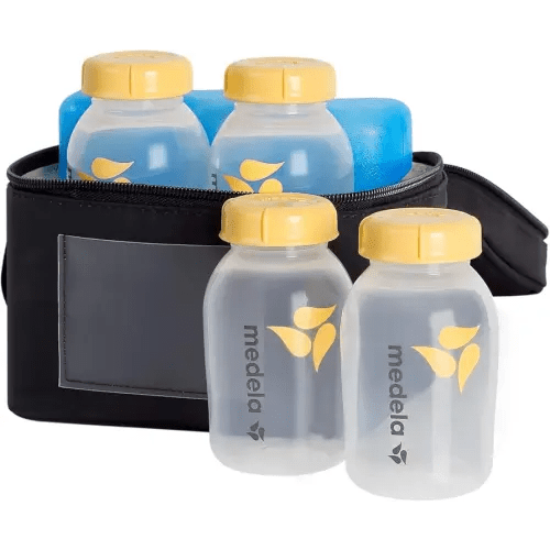 Medela Breast Milk Cooler Set with Cooler Storage Bag, Contoured Ice Pack, and Four 5-oz. Bottles for On-The-Go Transport, Made Without BPA