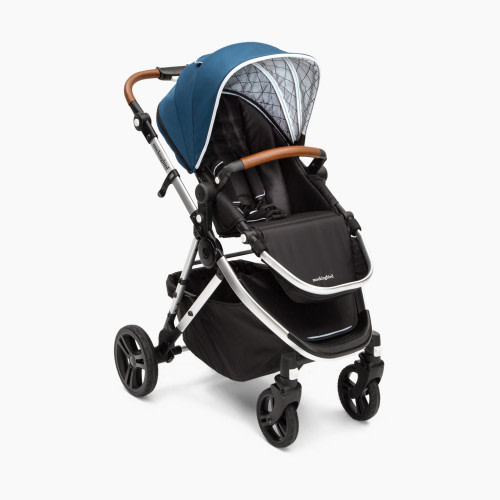 Mockingbird Single Stroller - Sea/Windowpane Canopy with Penny Leather