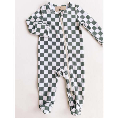 checkered footie - green