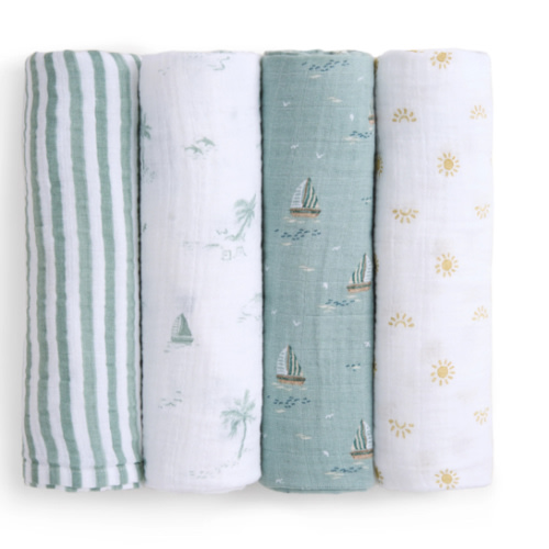 aden + anais Organic Cotton Muslin Swaddles in Sailing Seas 4 Pack