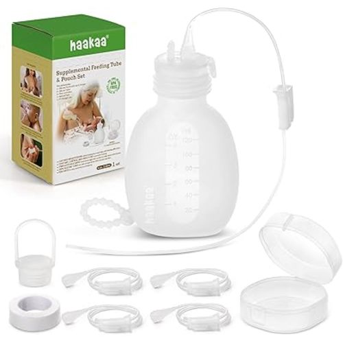 haakaa Supplemental Feeding Tube & Pouch Set,Baby Supplemental Nursing System,SNS Breastfeeding System,Food Grade Silicone