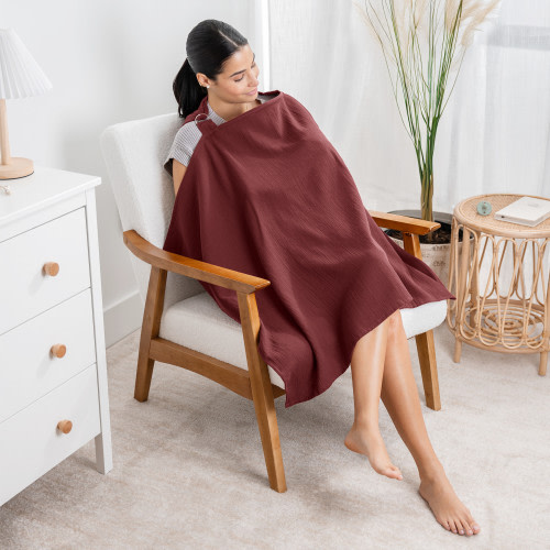 Comfy Cubs Muslin Nursing Cover with Adjustable Neck Strap - Wine, 1