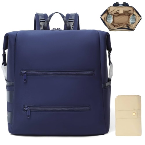 Diaper Bag Backpack,Large Neoprene Baby Bag for Boys Girls with 15 Diaper Bag Organizer,2 Insulated Pockets,Changing Pad,Stroller Straps,Navy Blue