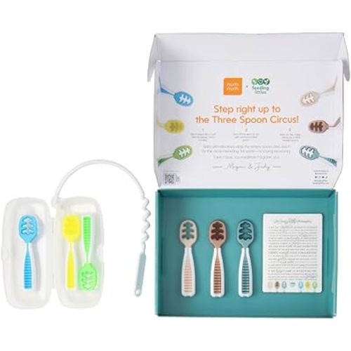 NumNum Baby Spoons Set, Feeding Littles x Silicone Pre-Spoon GOOtensils for Baby Led Weaning, Self-Feeding & Teething, First Stage Toddler Utensils for Ages 6+ Months, 6-Pack, BPA-Free (Neutral/Neon)